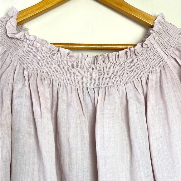 Caara Off-Shoulder Linen Dress with White Lace Appliqué Trim Pale Pink Size S - Picture 5 of 12